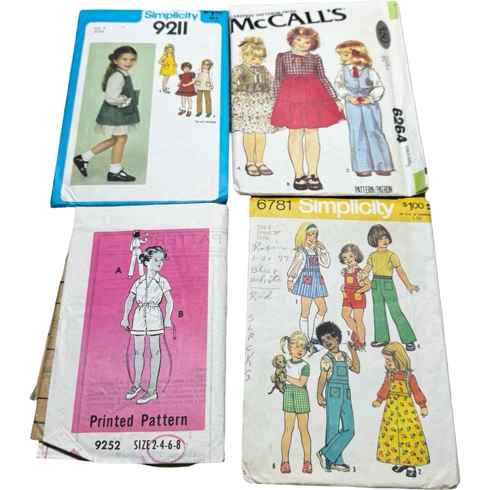 Simplicity‎ McCalls Vintage 70s Sewing Patterns Lot Child Size 2-8 Dress Jumper